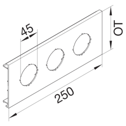 Product Drawing Přístrojové víko, 3-násobné, kulatý otvor (d=45) ocel