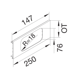Product Drawing Přístrojové víko, 2-násobné (R=18) PVC
