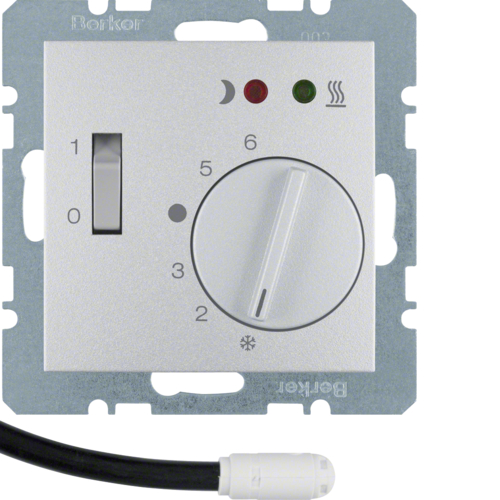 20341404 Analogový pokojový termostat,  včetně čidla,  Berker S.1/B.x,  stříbrná, mat